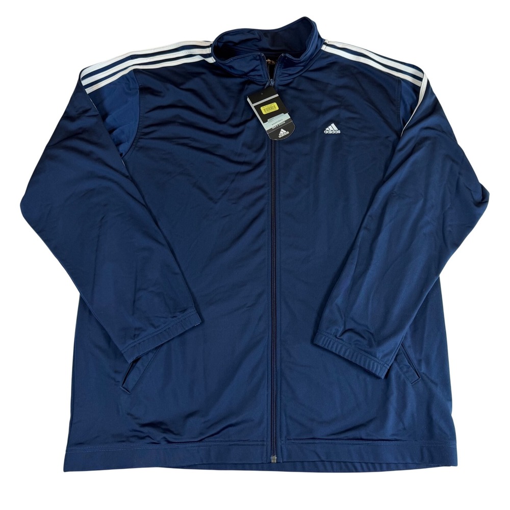 Adidas Mens 2XL Tricot Track Jacket Blue Indigo White Stripe Full Zip Basketball